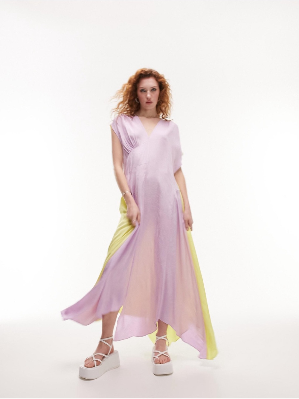 Brand New Top Shop Two-Tone Lavender & Yellow Asymmetrical Maxi Dress Size 4